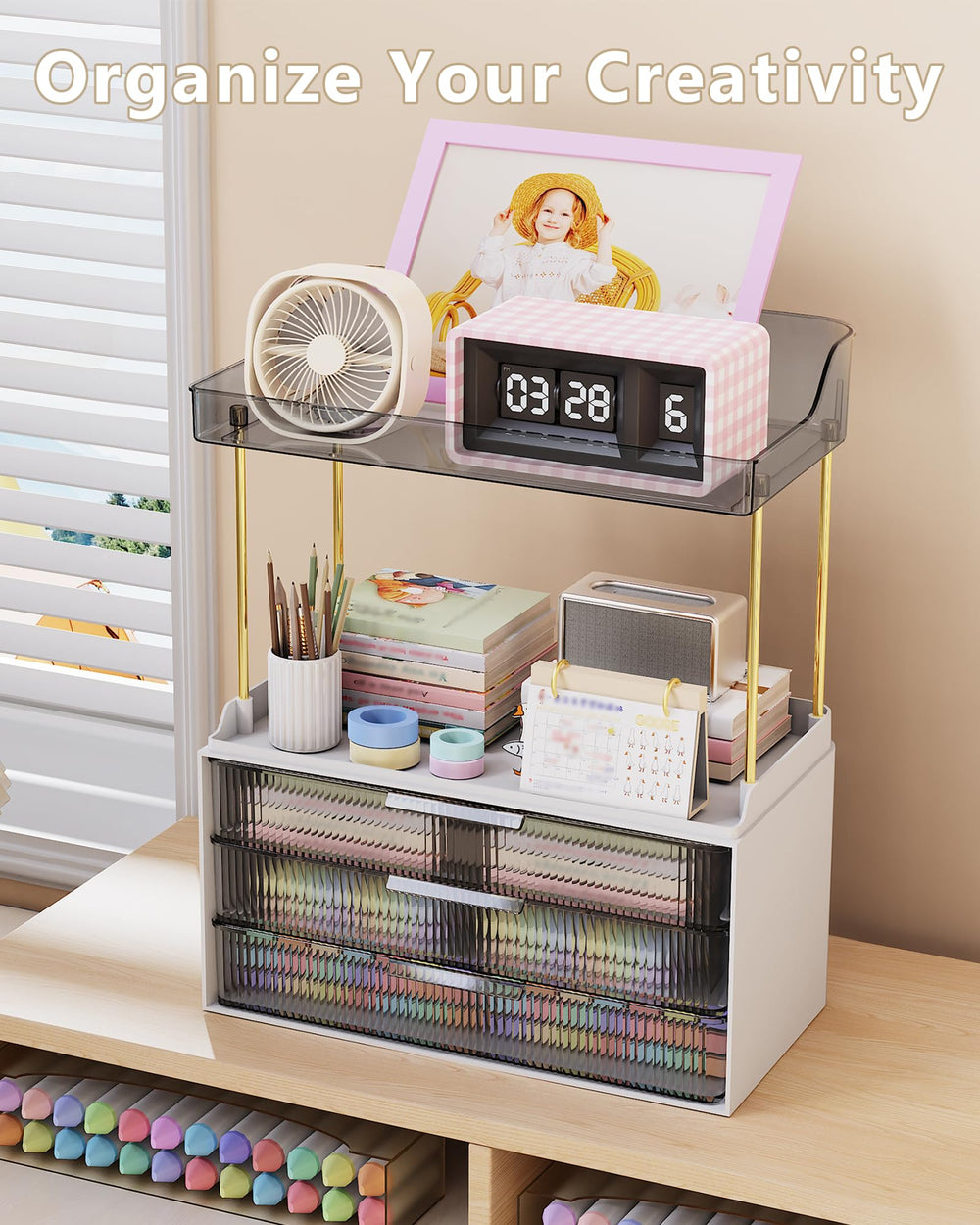 Anylady raised edge and non-slip base keep items secure on busy vanities.