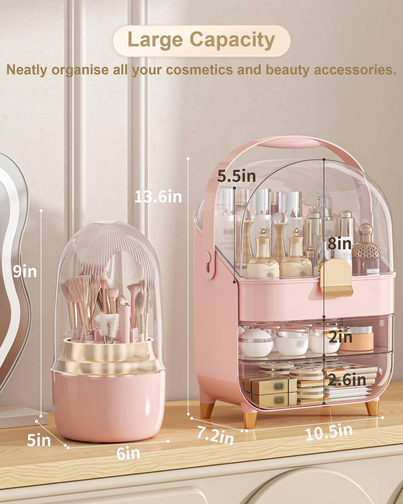 Anylady skincare holder with transparent top keeps tall bottles visible and protected.