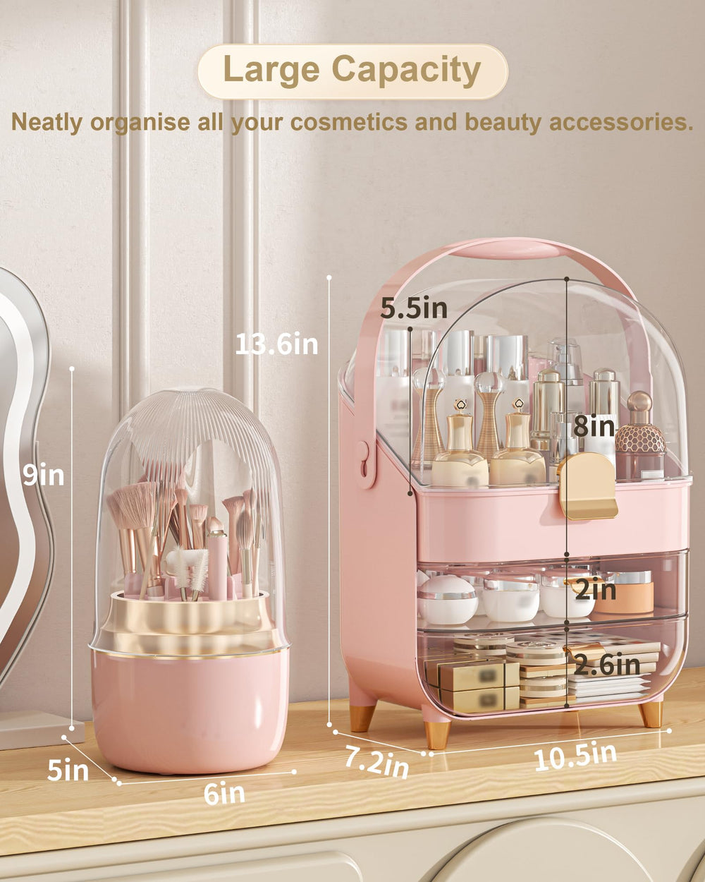 Anylady skincare holder with transparent top keeps tall bottles visible and protected.