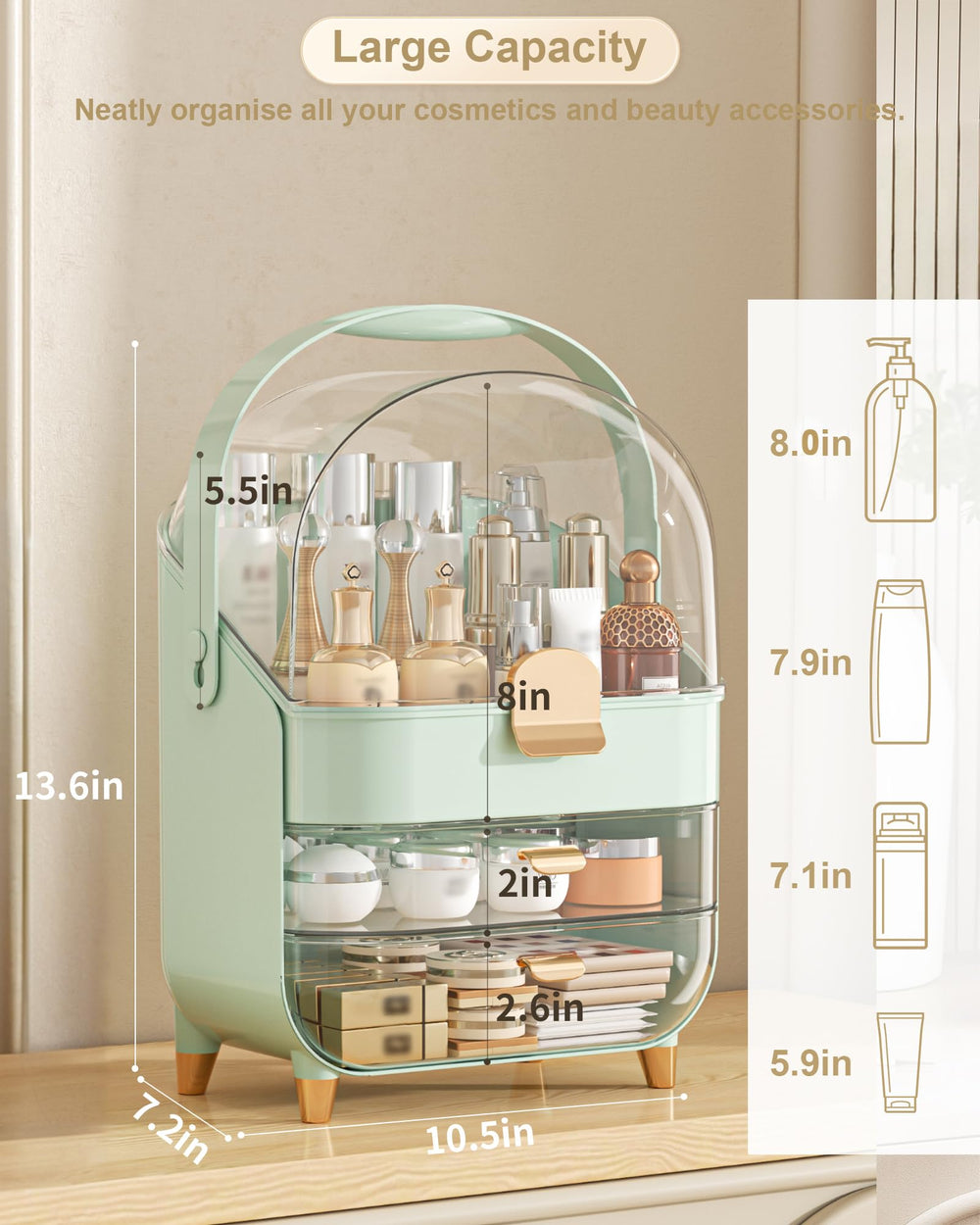 Anylady skincare organizer transparent top drawer for easy visibility
