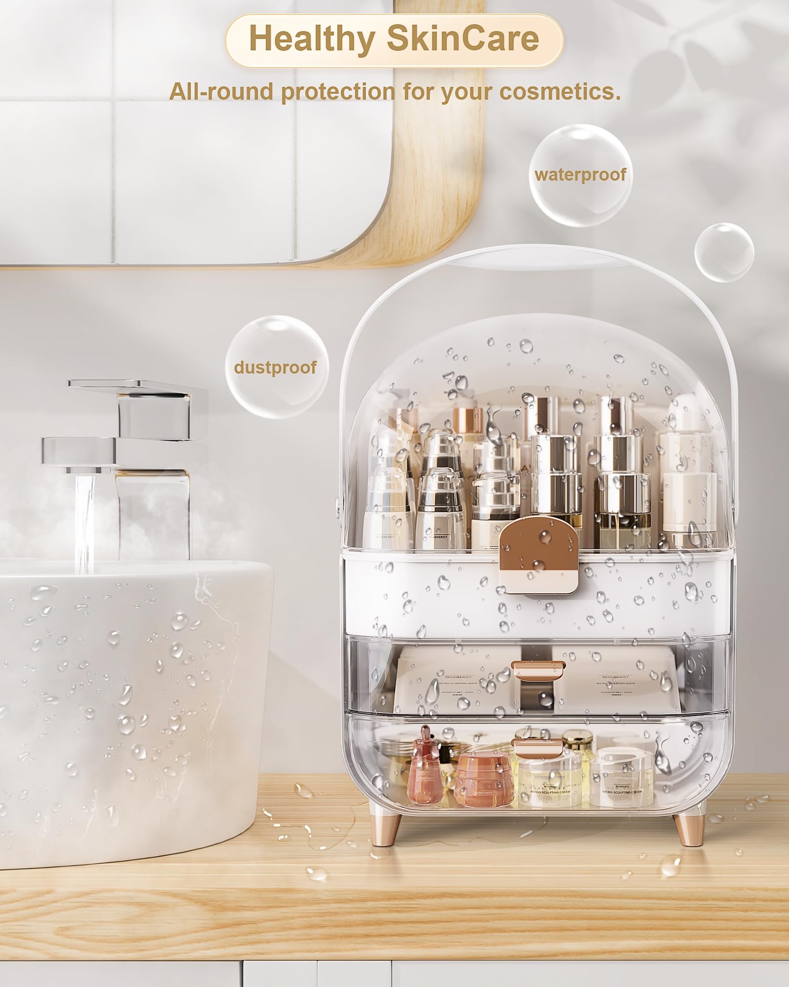 Anylady vanity organizer rose gold on bedroom dresser blending with decor