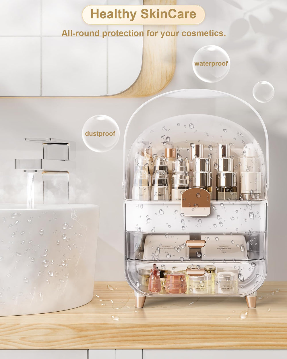 Anylady vanity organizer rose gold on bedroom dresser blending with decor
