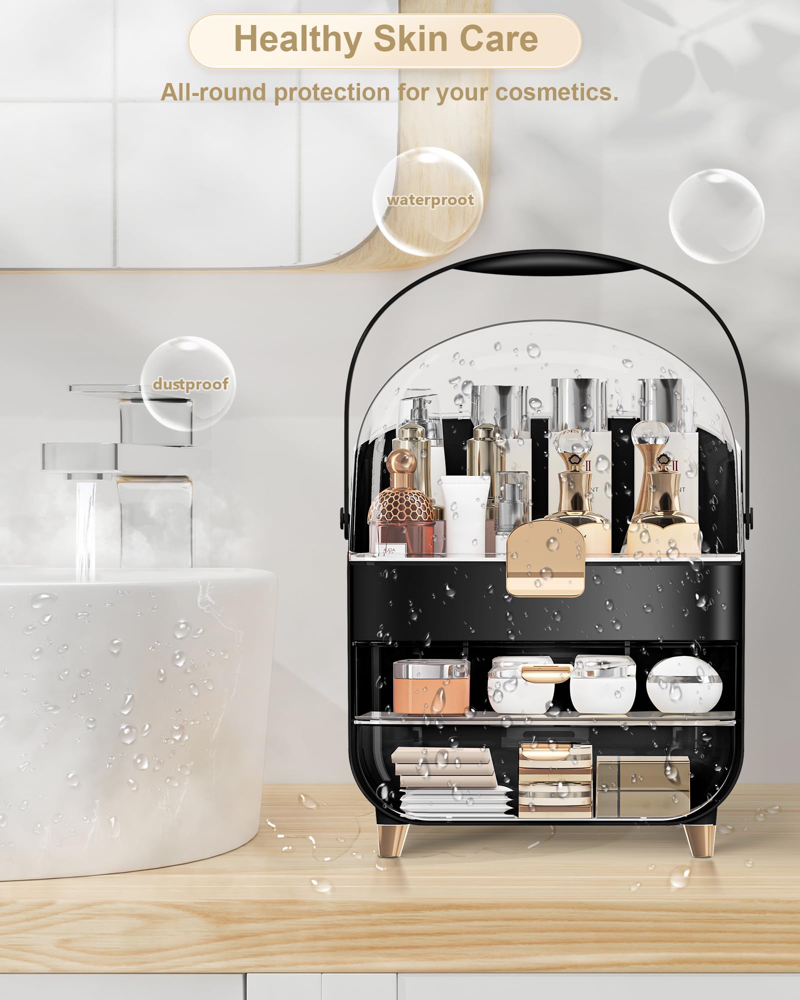 Anylady vanity organizer with transparent top for quick item identification