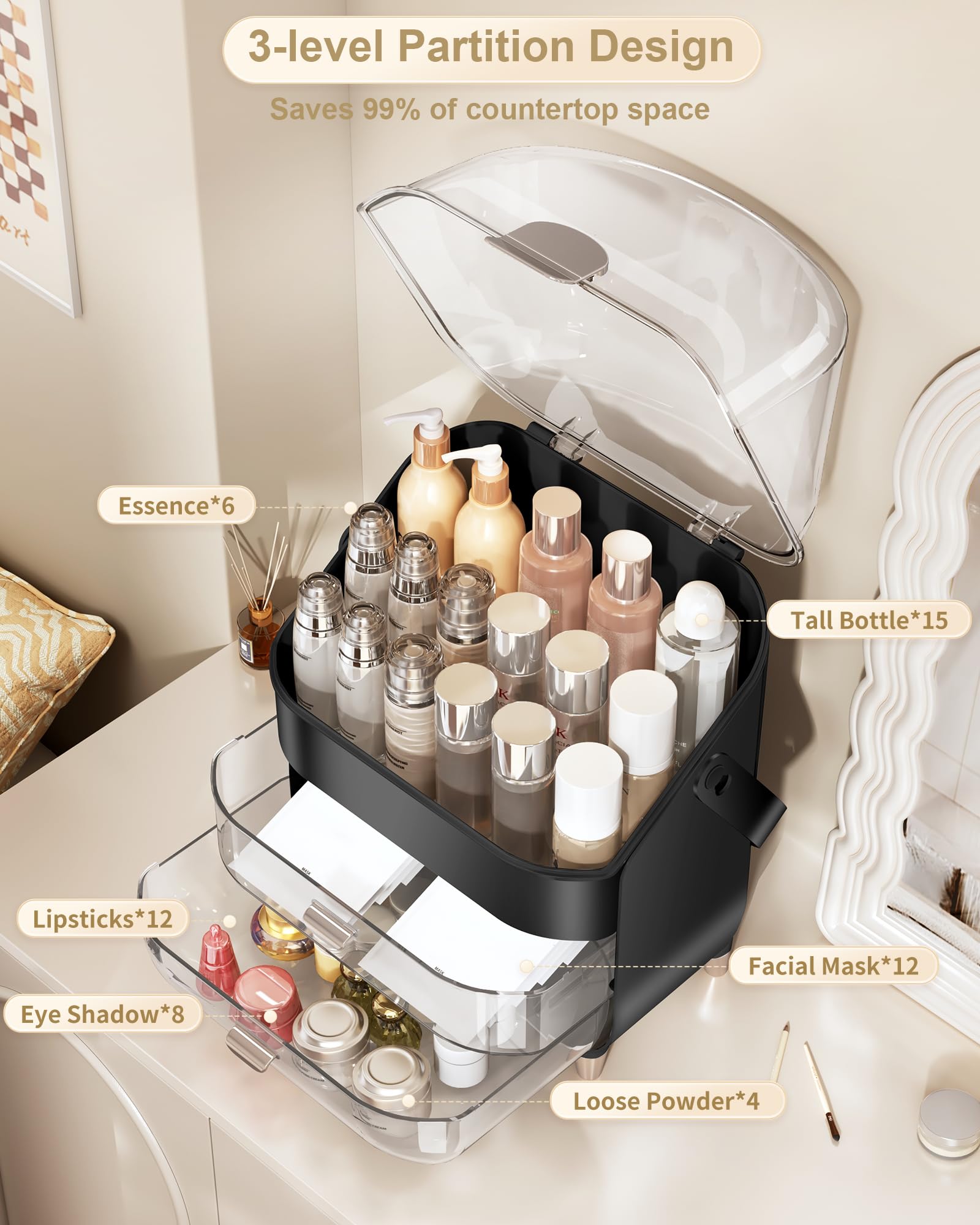 Anylady vanity storage box with dust-proof design to keep brushes clean