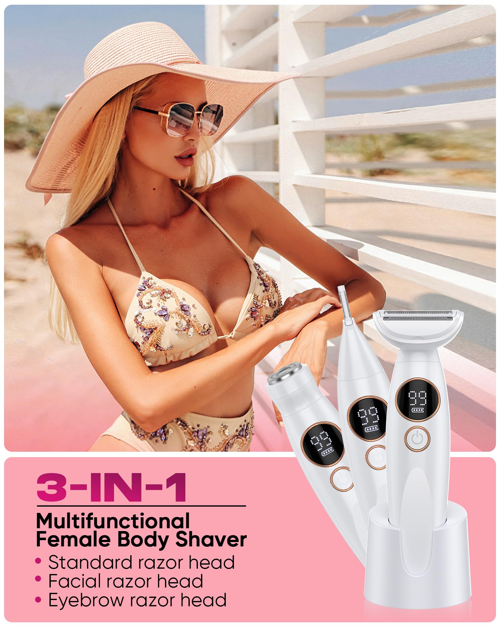 ANYLIV 3in1 bikini trimmer heads for body, facial, and brow use.