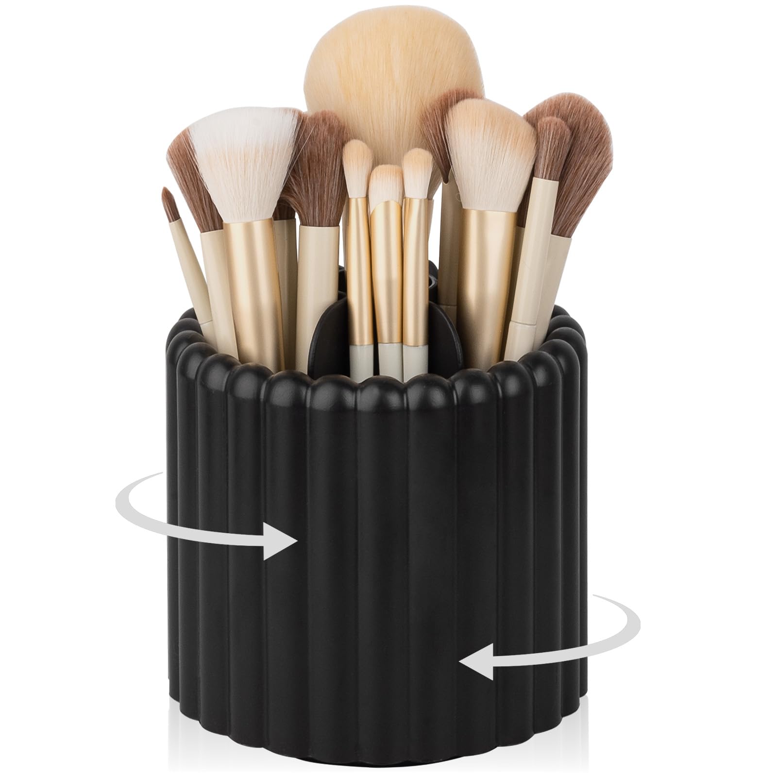 Anyoifax 360 rotating makeup brush holder shows 7 slots for quick-access organization.