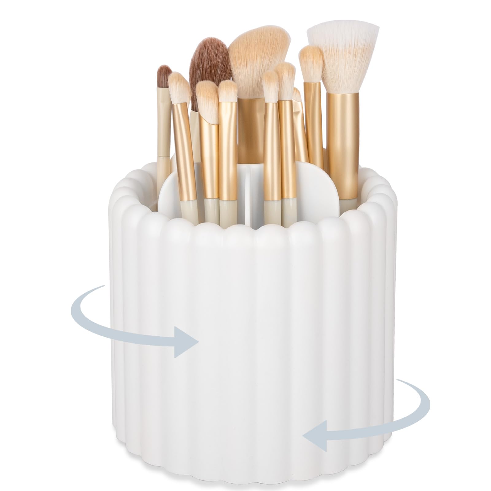 Anyoifax 360 rotating makeup brush holder front view keeps brushes organized and accessible.