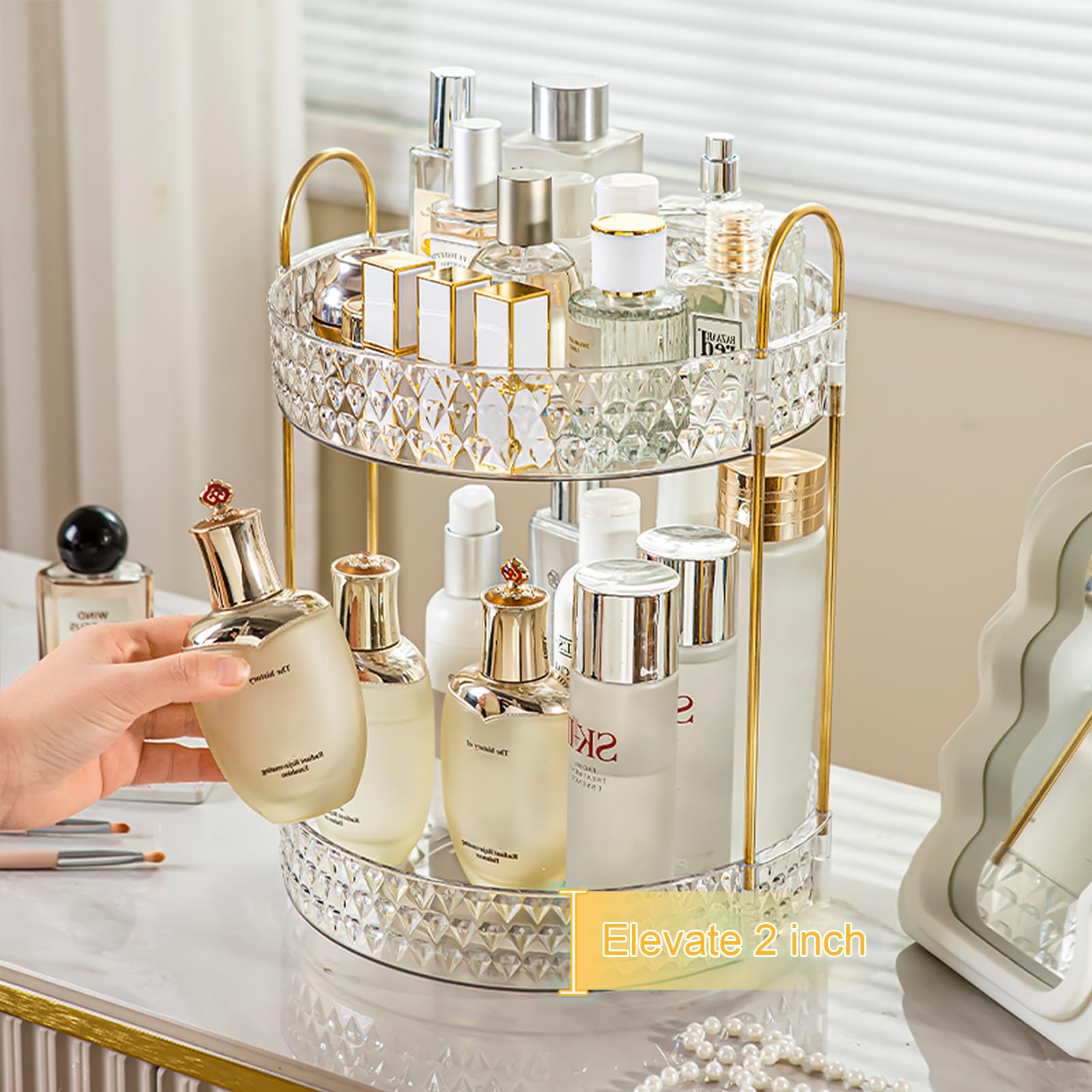 Anyoifax organizer with gold-toned accents elevates dresser-top aesthetics.