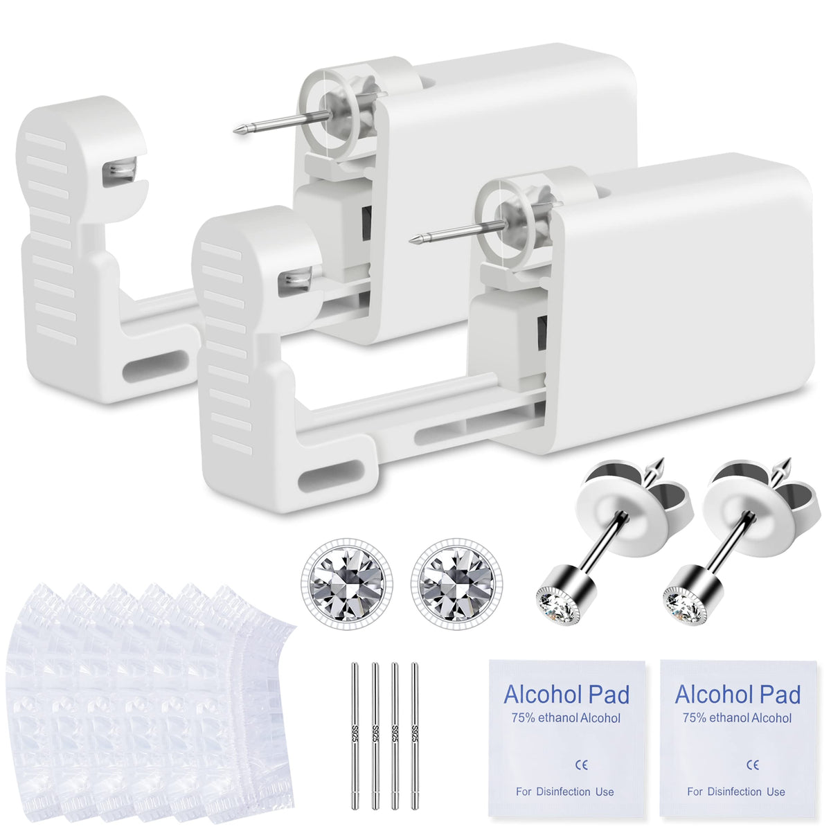 Anzero ear-piercing-gun front view shows preloaded earrings for at-home piercing.