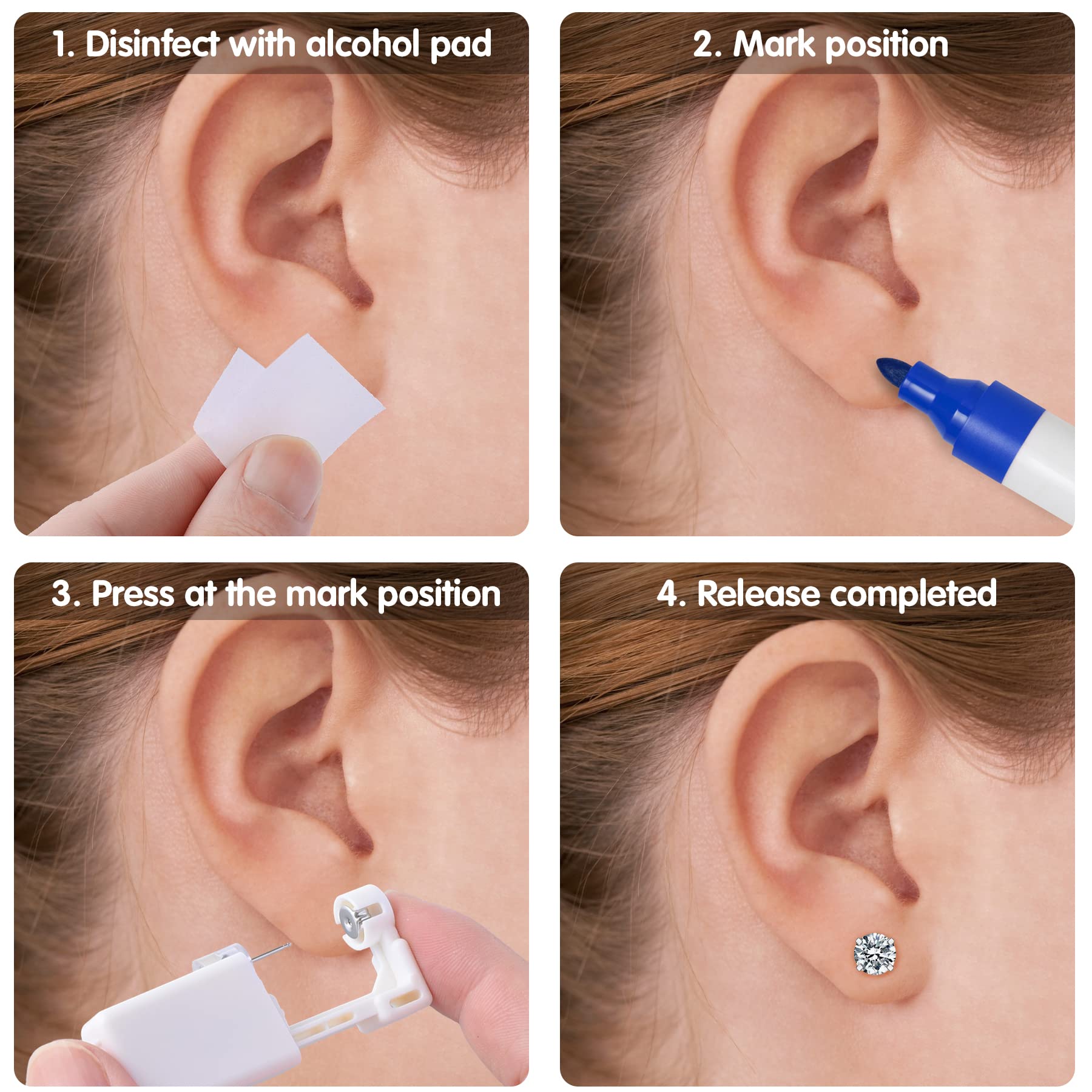 Anzero-surgical-stainless-steel-ear-stud close-up demonstrates durable, hypoallergenic wear.