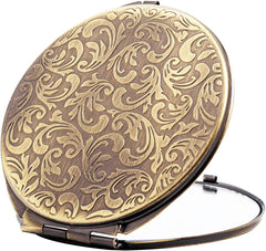 ANZHUO retro bronze compact mirror showing folding design for travel