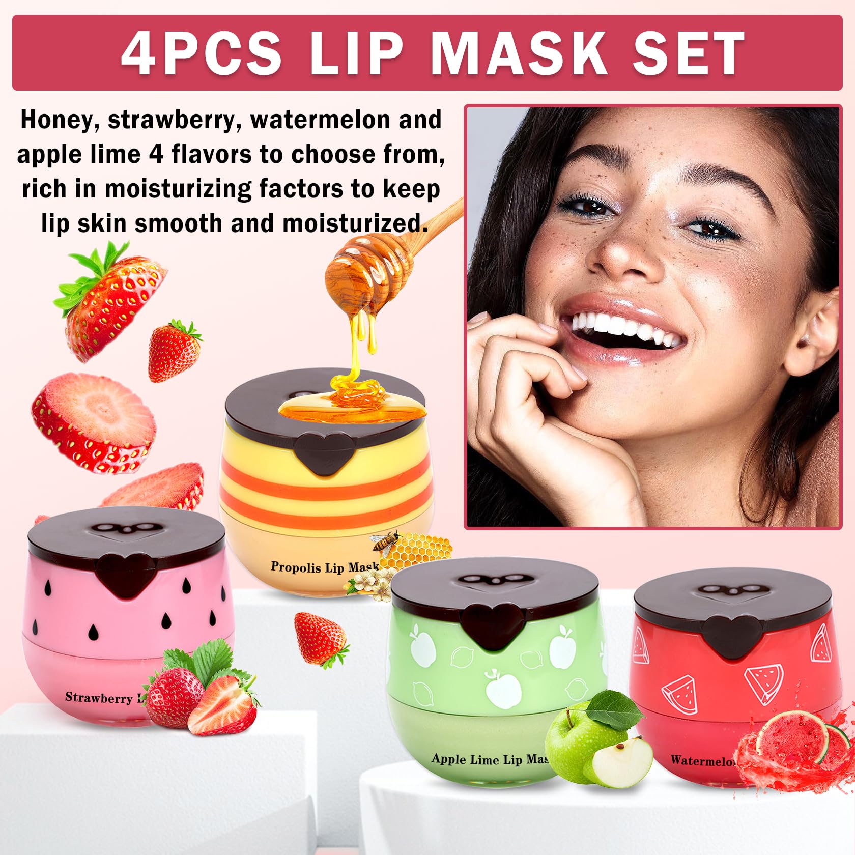 AOAZXBB lip balm jar closeup shows smooth texture and honey-fruit scent.