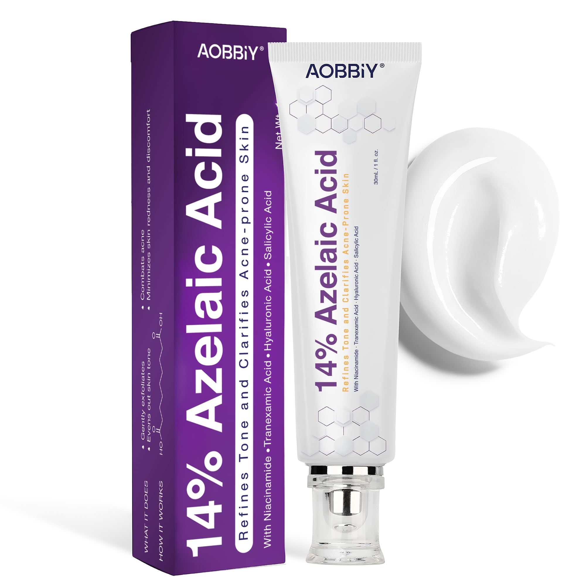 AOBBIY Azelaic Acid Cream packaging shows clean design for daily redness relief.