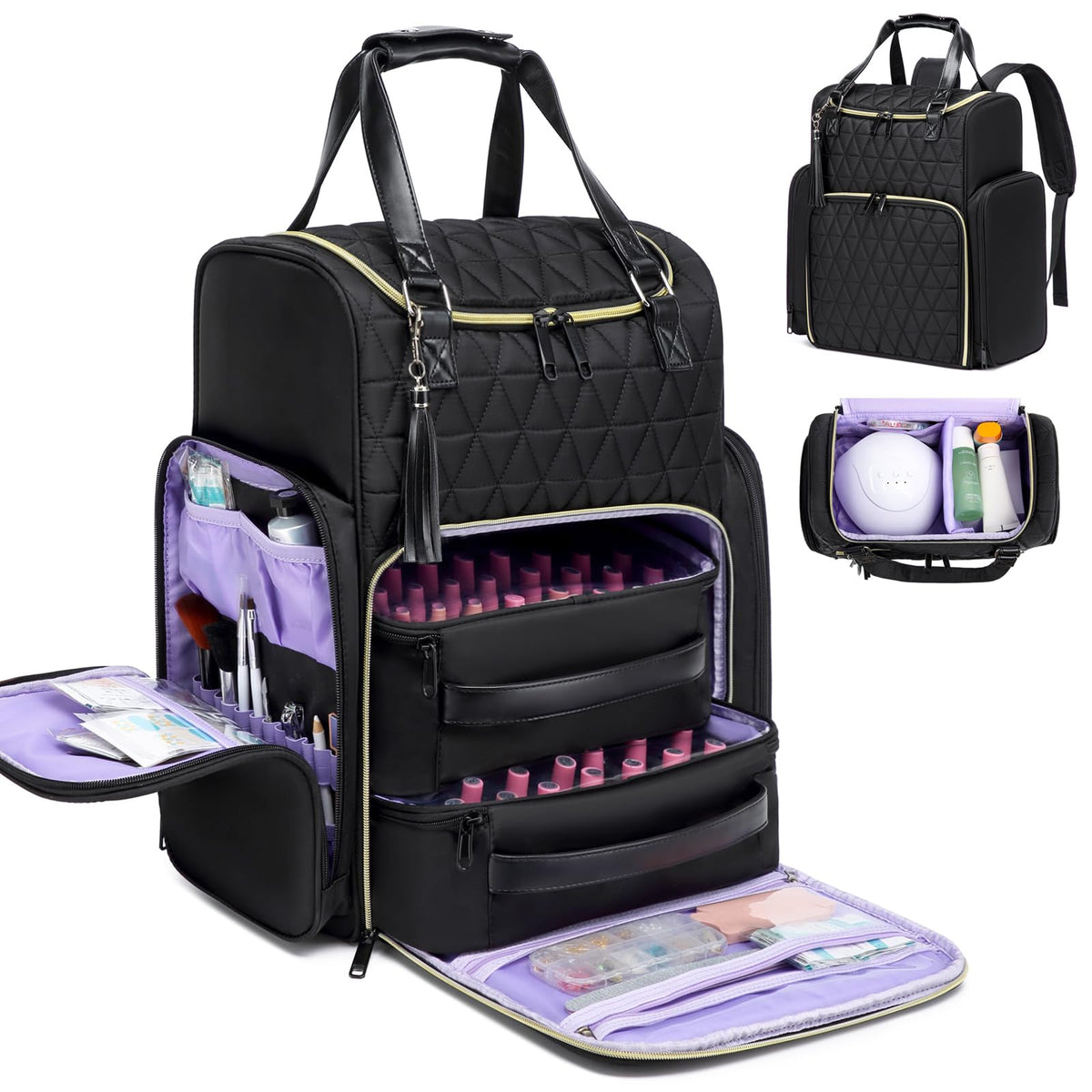 Aocrin nail bag organizer case backpack full view shows portable salon organization.