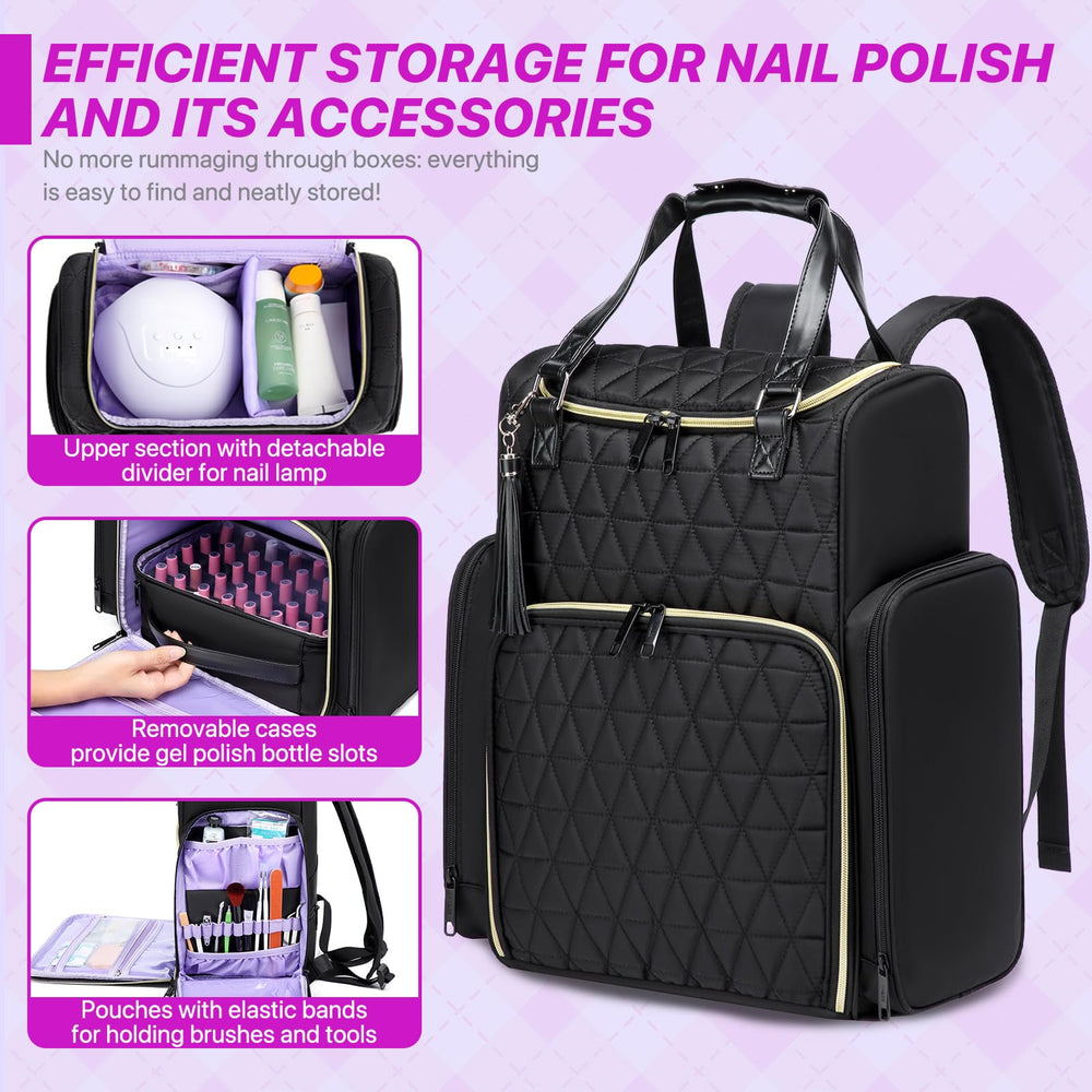 Aocrin nail bag organizer case backpack open layout with lamp access.