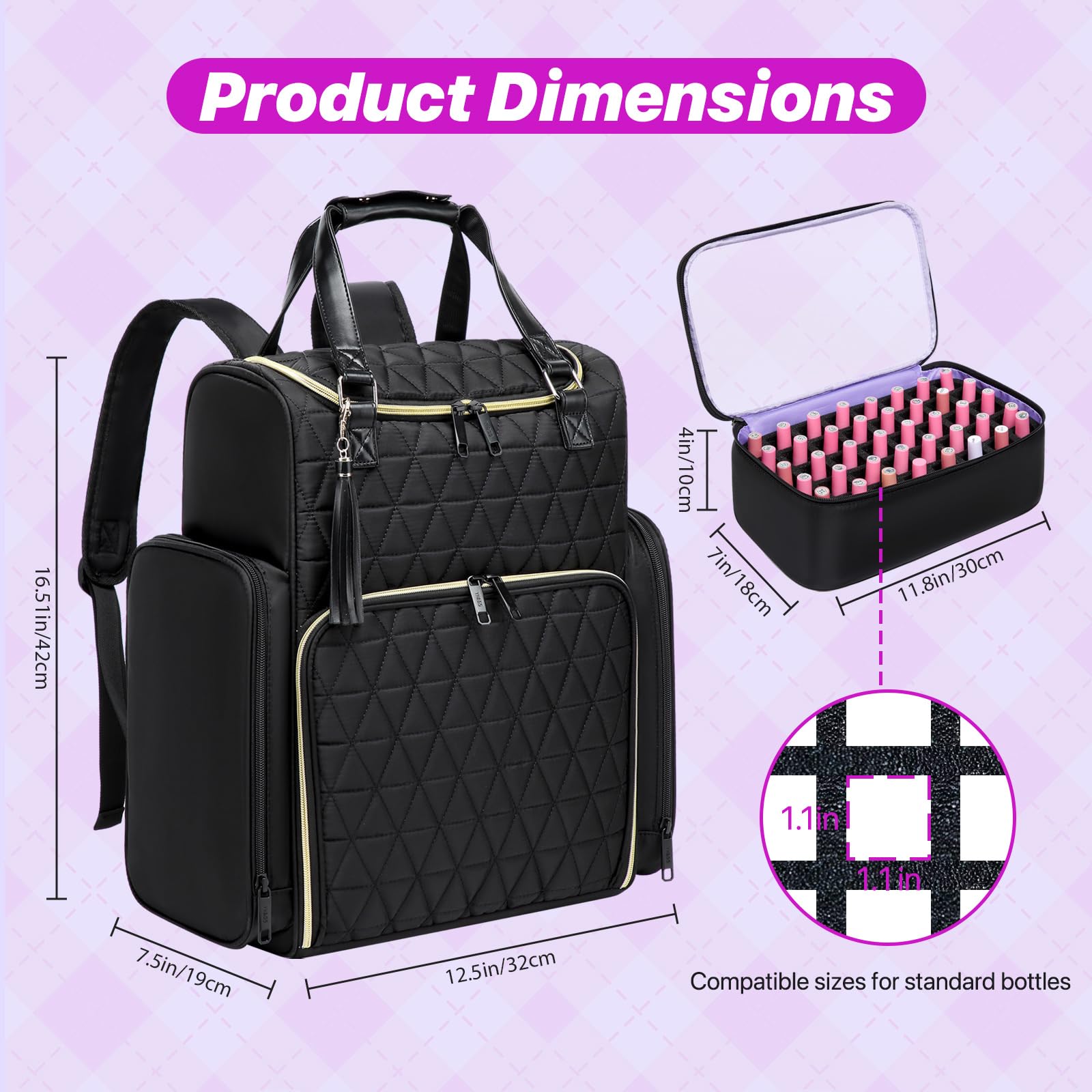 Aocrin nail bag organizer case backpack two removable nail cases holding bottles.