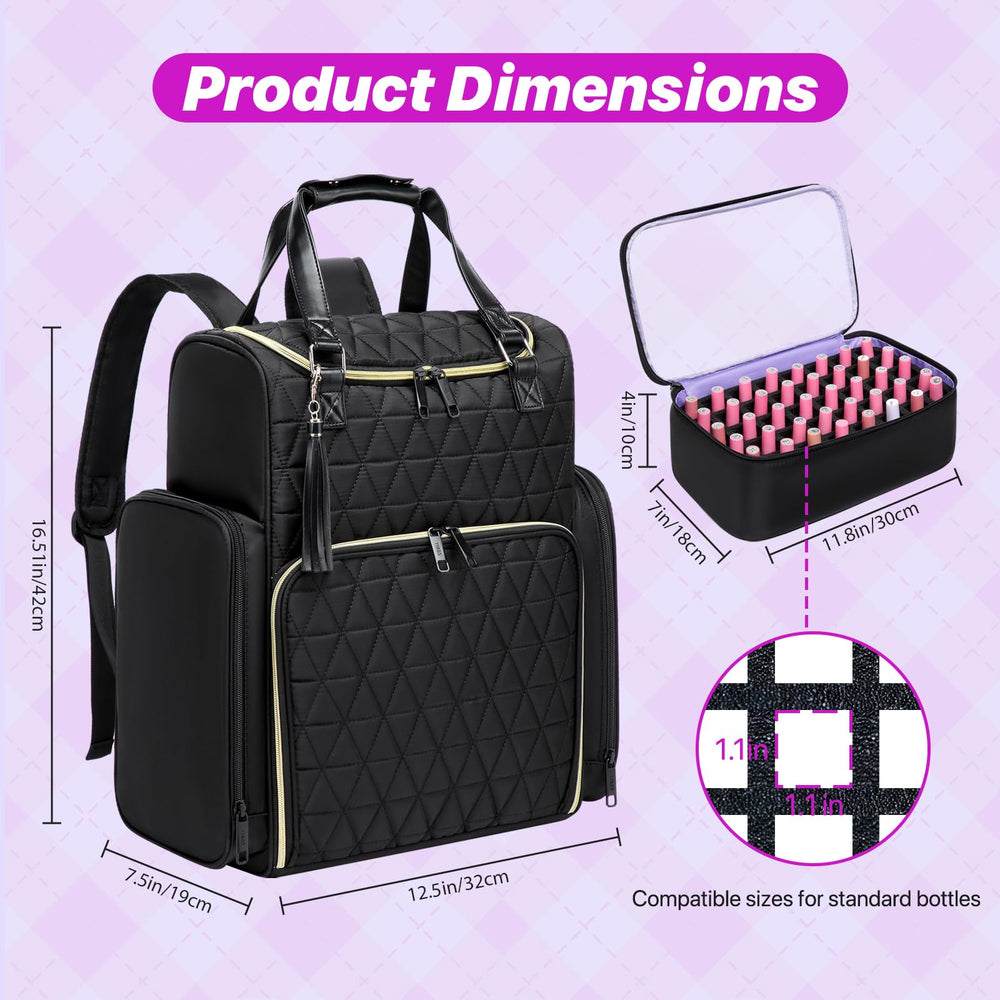 Aocrin nail bag organizer case backpack two removable nail cases holding bottles.