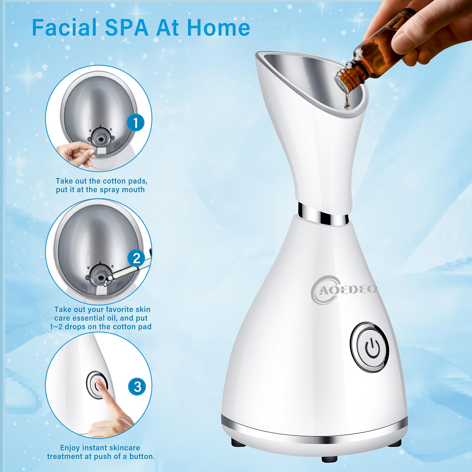 AOEDEO Face Steamer hair band keeps hair away during steaming.