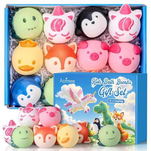 Aofmee bath bombs with six animal shapes fizzing colorful bath time