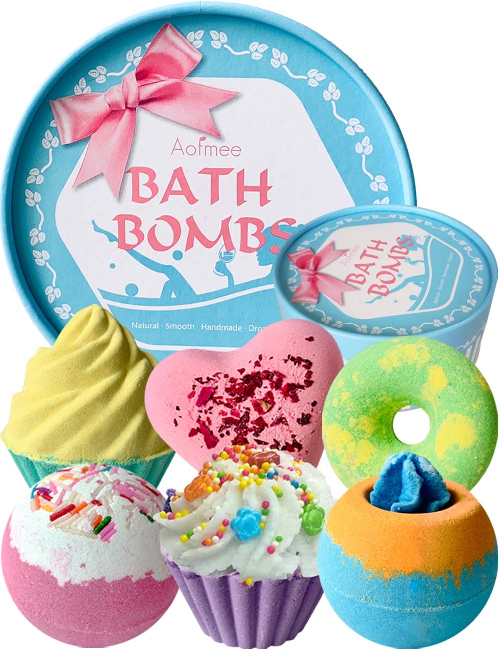 Aofmee bath bombs set of 6 with vibrant colors for a relaxing soak and mood lift.