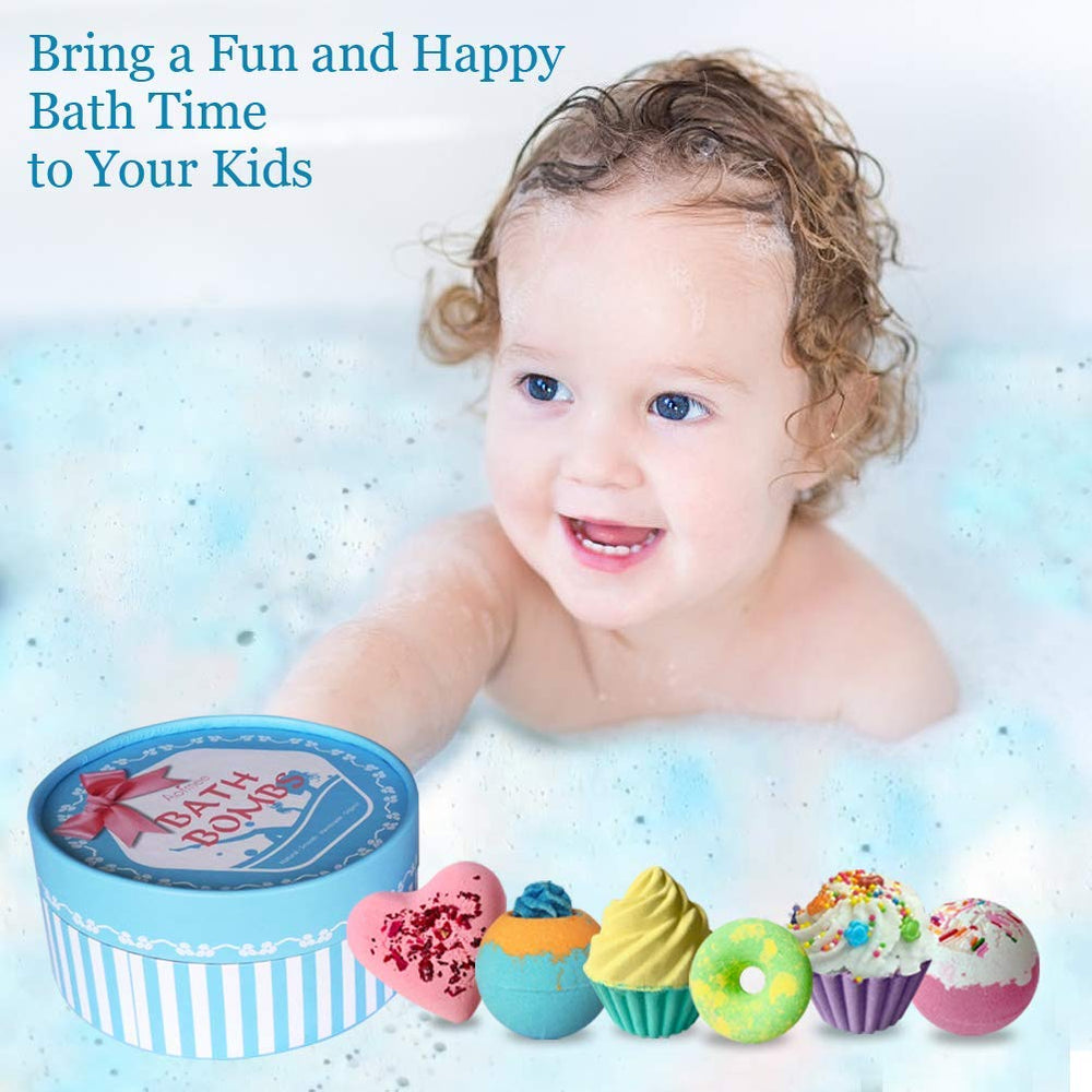 Aofmee bath bombs in a tub with swirling color and moisturizing foam.