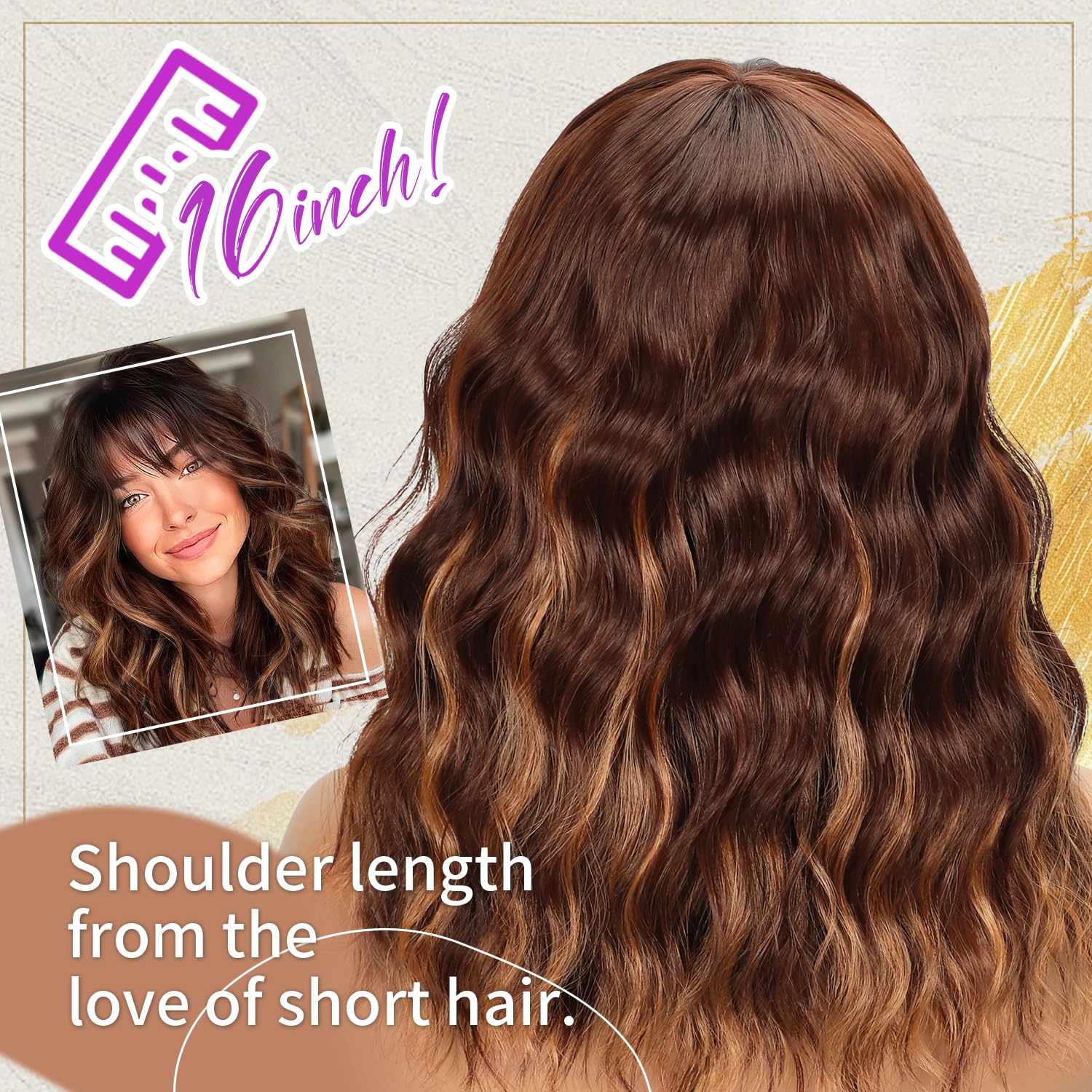 Aokiya Bob Wavy Wig color detail highlights warm caramel highlights and natural blend.
