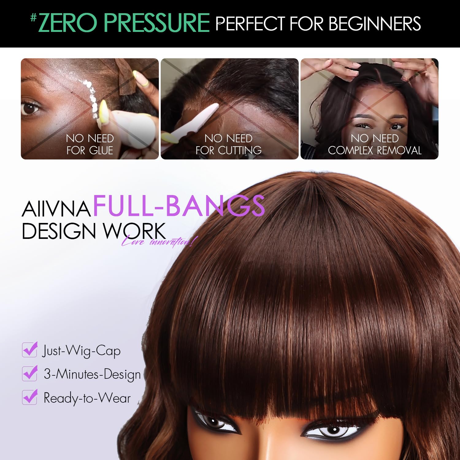 Aokiya Bob Wavy Wig shoulder-length perspective for versatile daily wear.