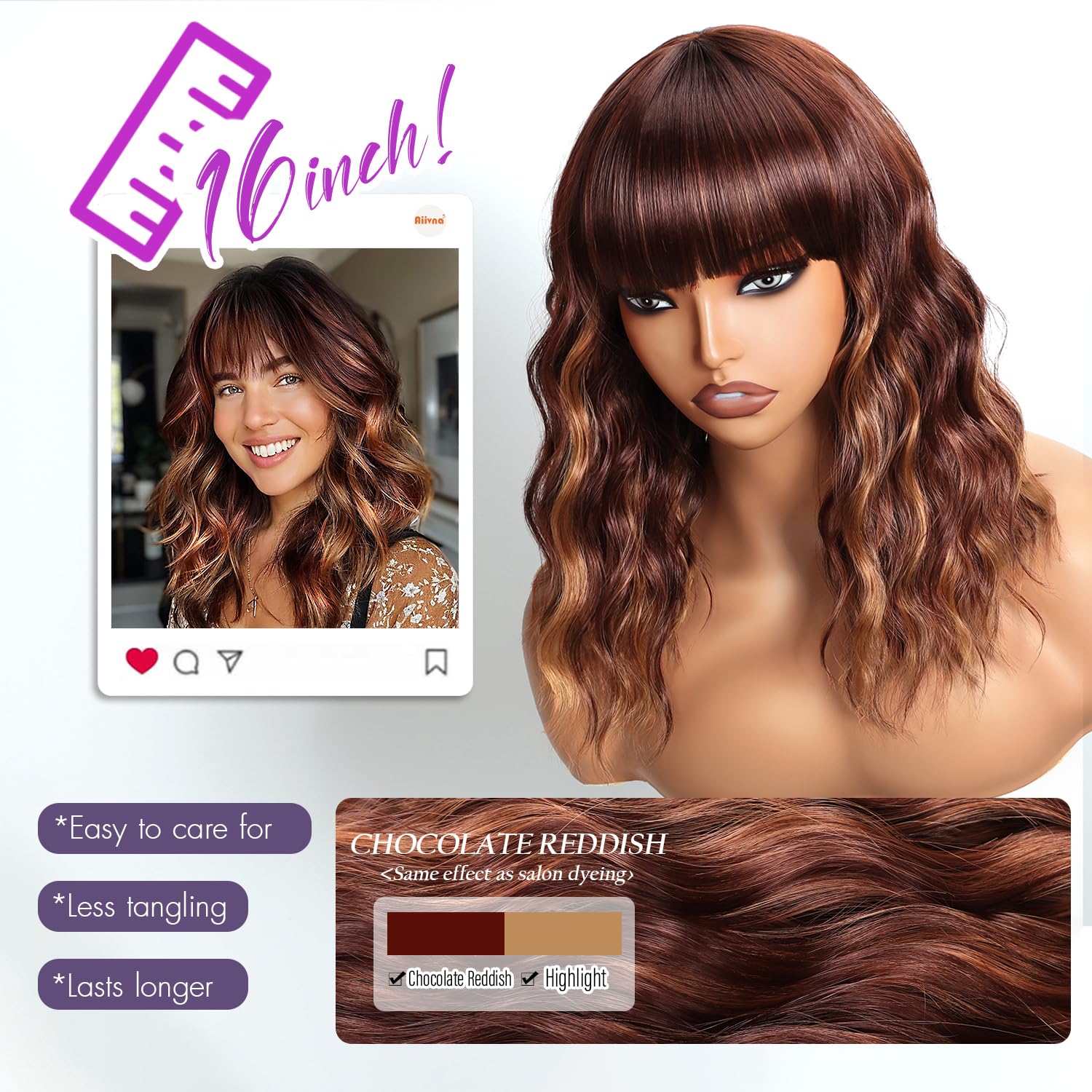 Aokiya Bob Wavy Wig side view shows shoulder-length silhouette for quick office-to-party transitions.