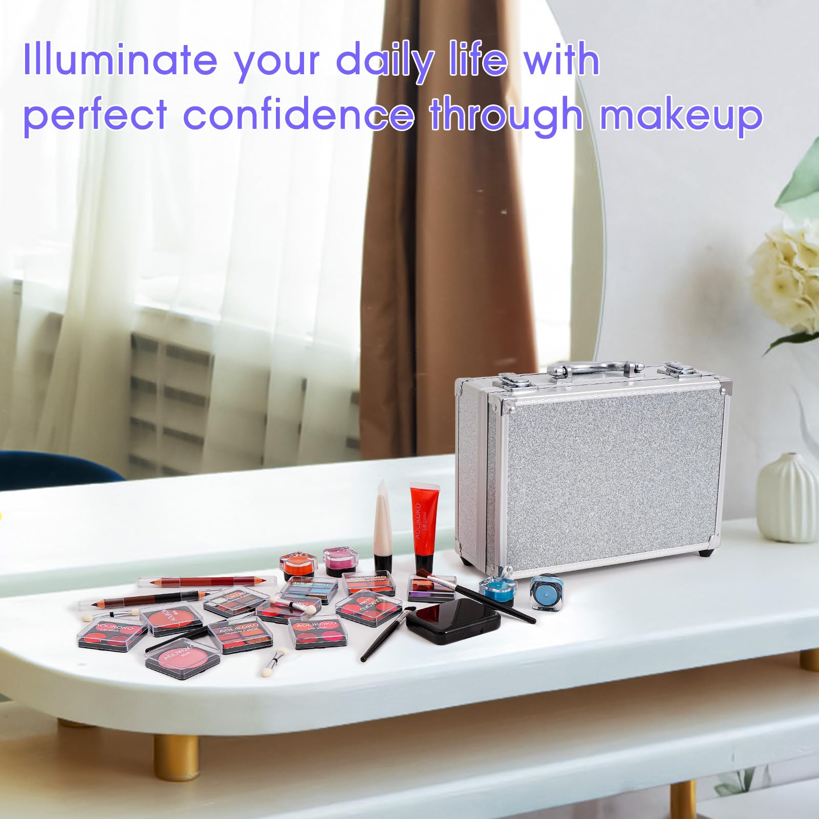 AOLIKOKO lip gloss provides shine and dimension.