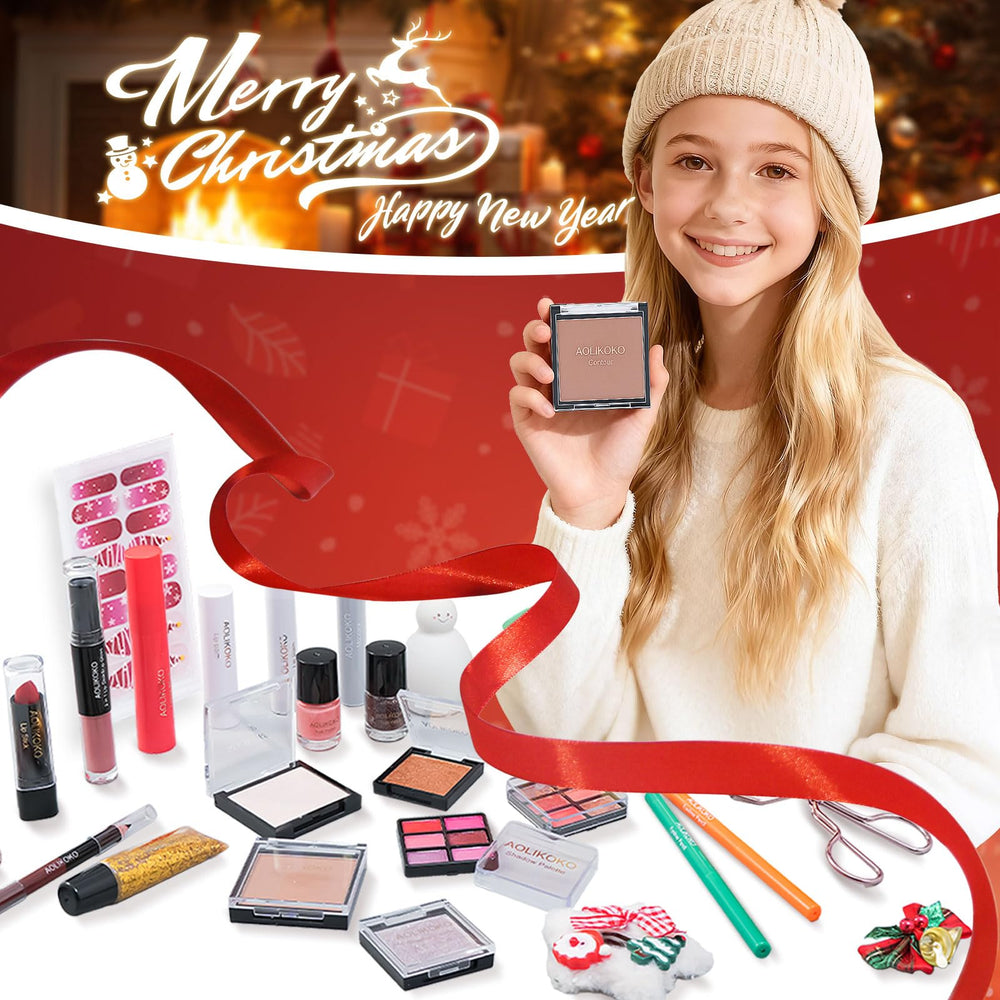 AOLIKOKO makeup advent calendar 2025 inside palette highlights variety for creative holiday looks.