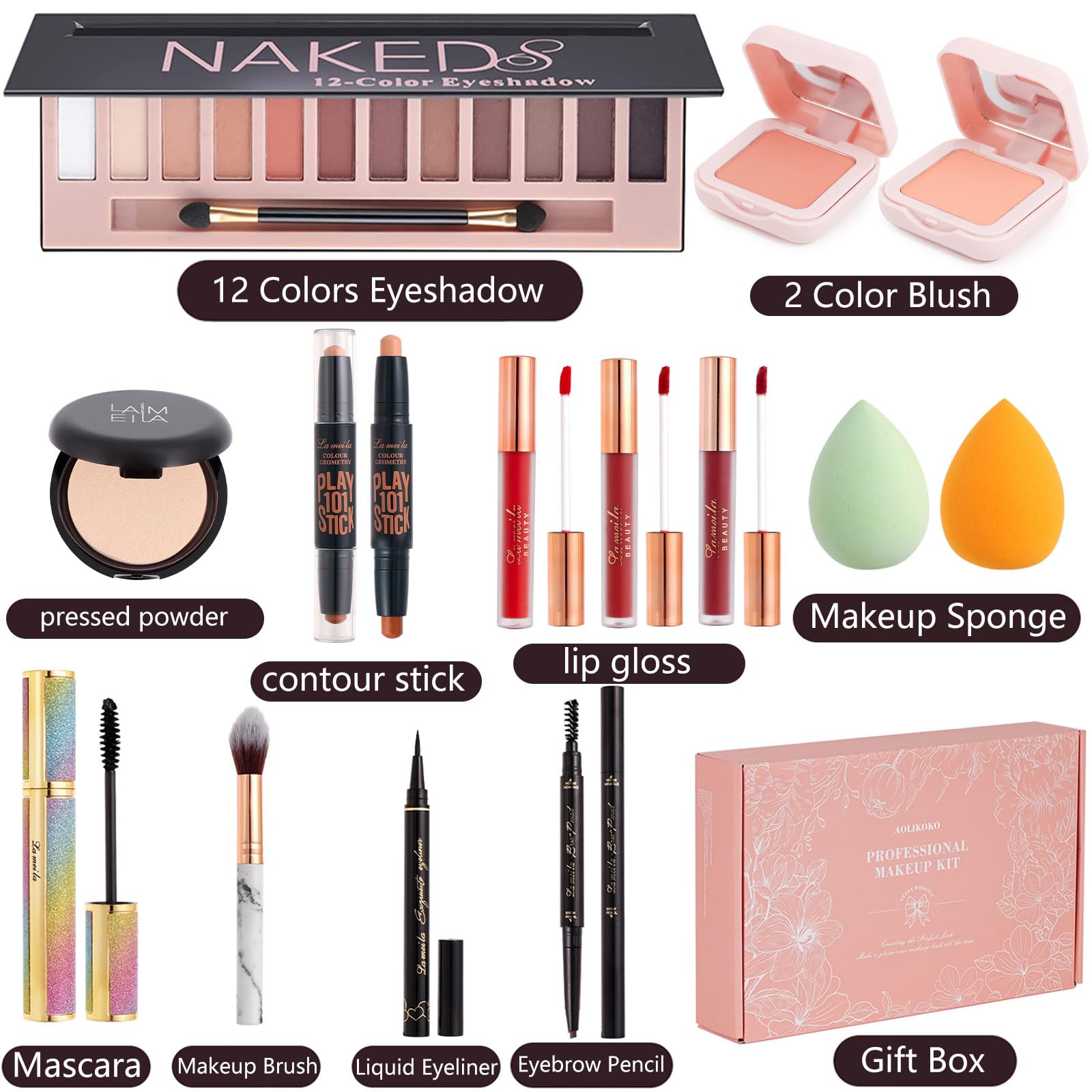 AOLIKOKO two-blush set adds rosy dimension for healthy-looking cheeks.