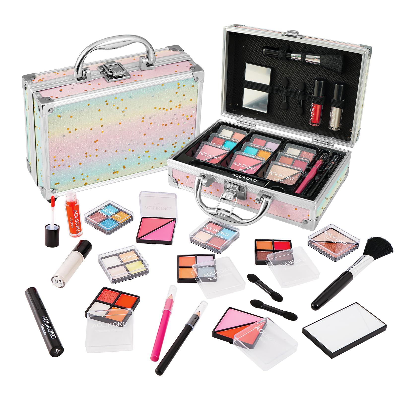 AOLIKOKO makeup kit set B train case ready for on-the-go touch-ups