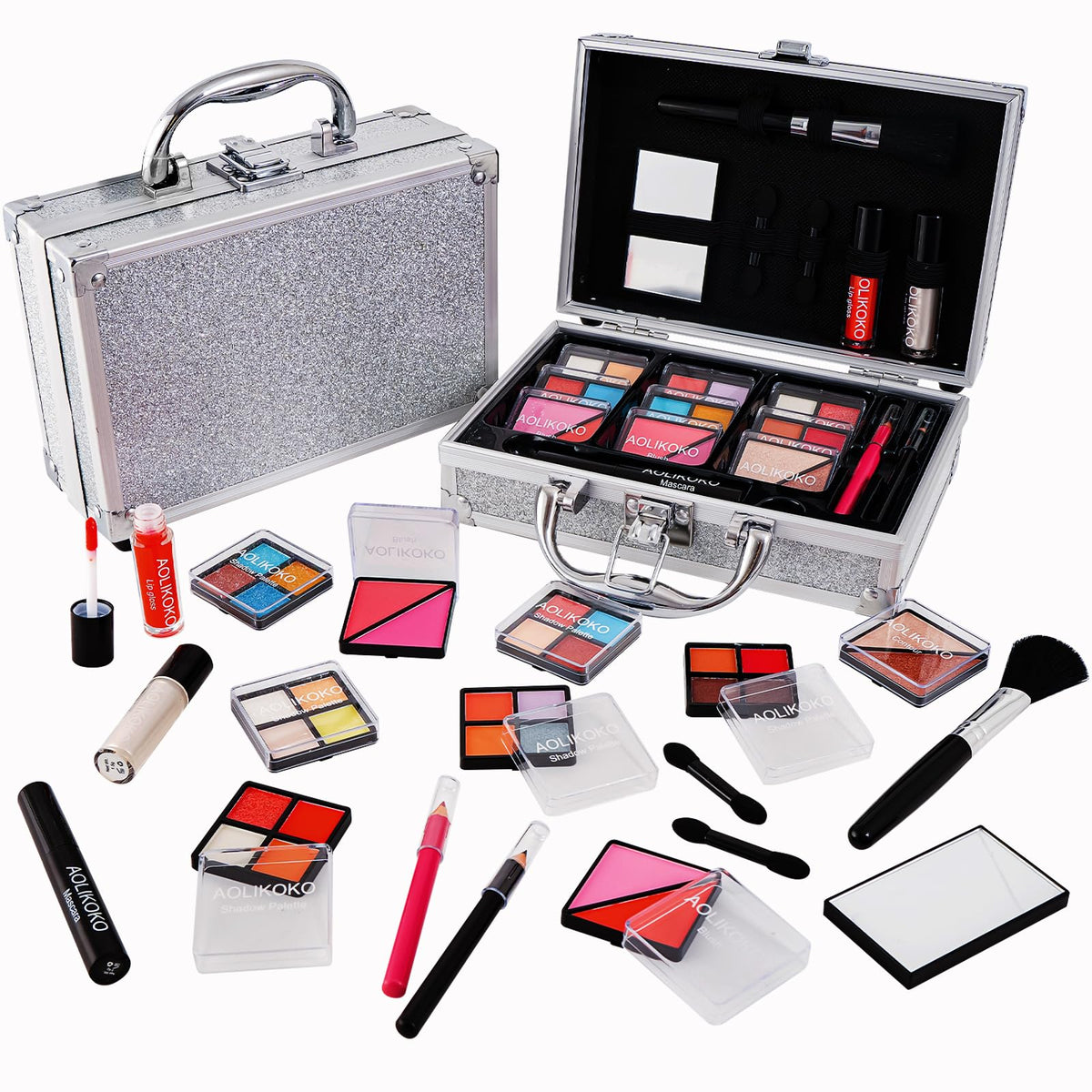AOLIKOKO makeup kit train-case open for on-the-go touch-ups and easy organization