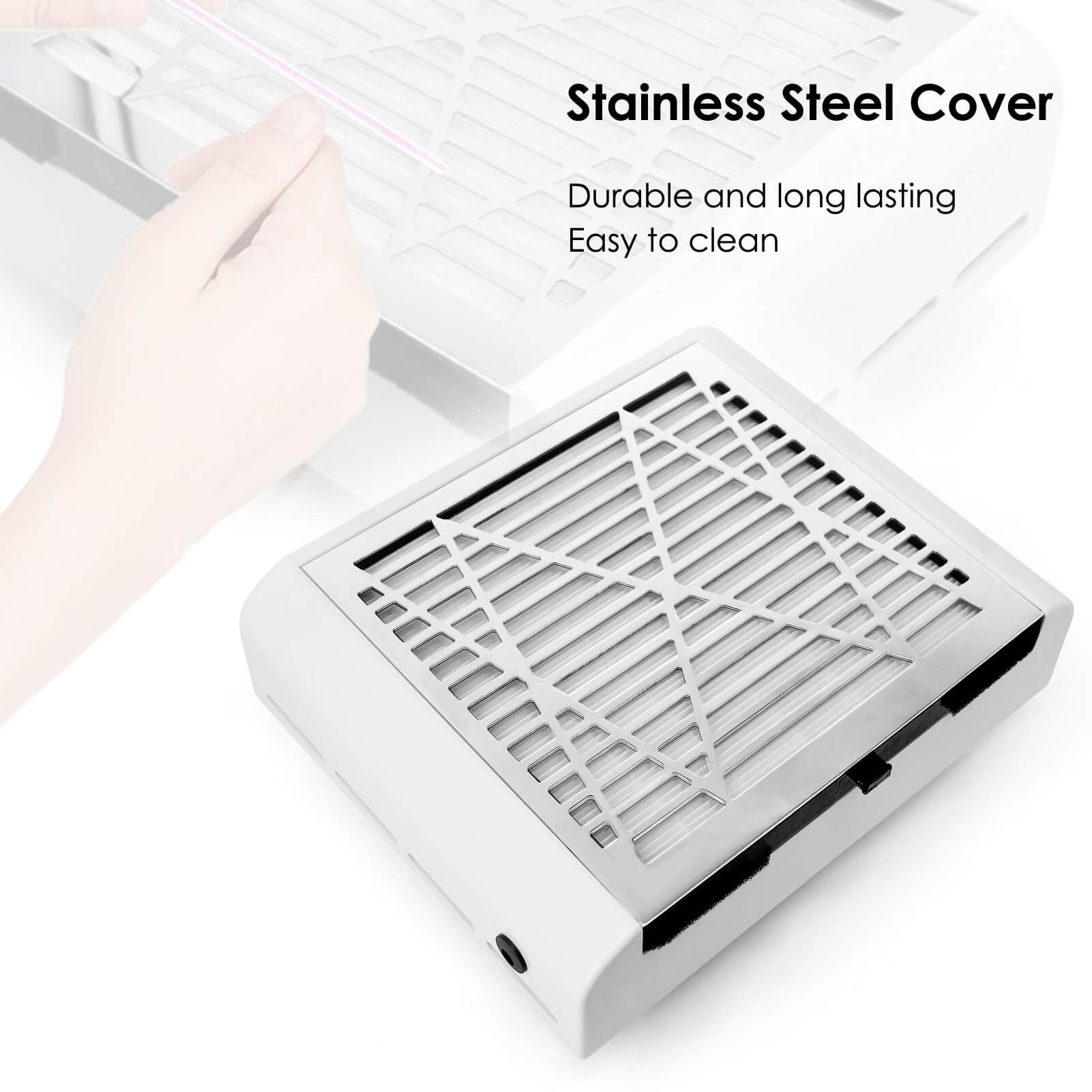 AONOLOVO Nail Dust Collector motor close-up emphasizes strong suction up to 4500 rpm.