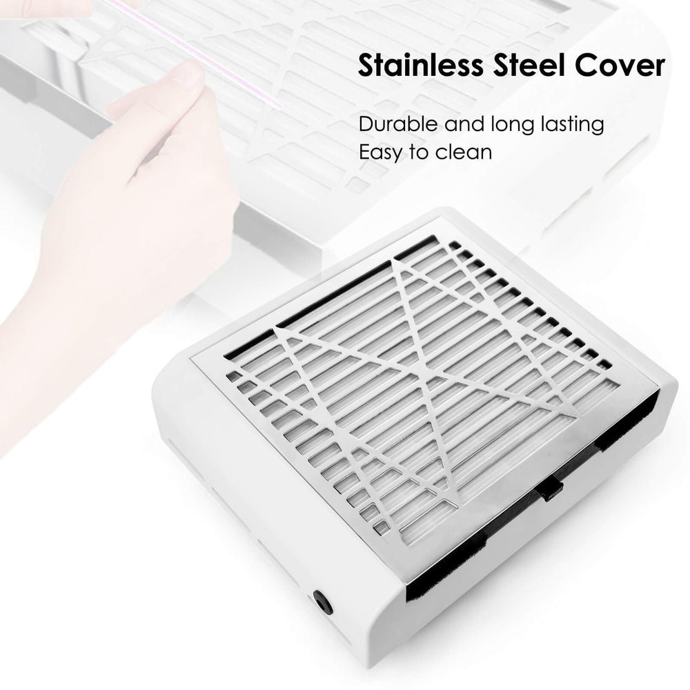 AONOLOVO Nail Dust Collector motor close-up emphasizes strong suction up to 4500 rpm.