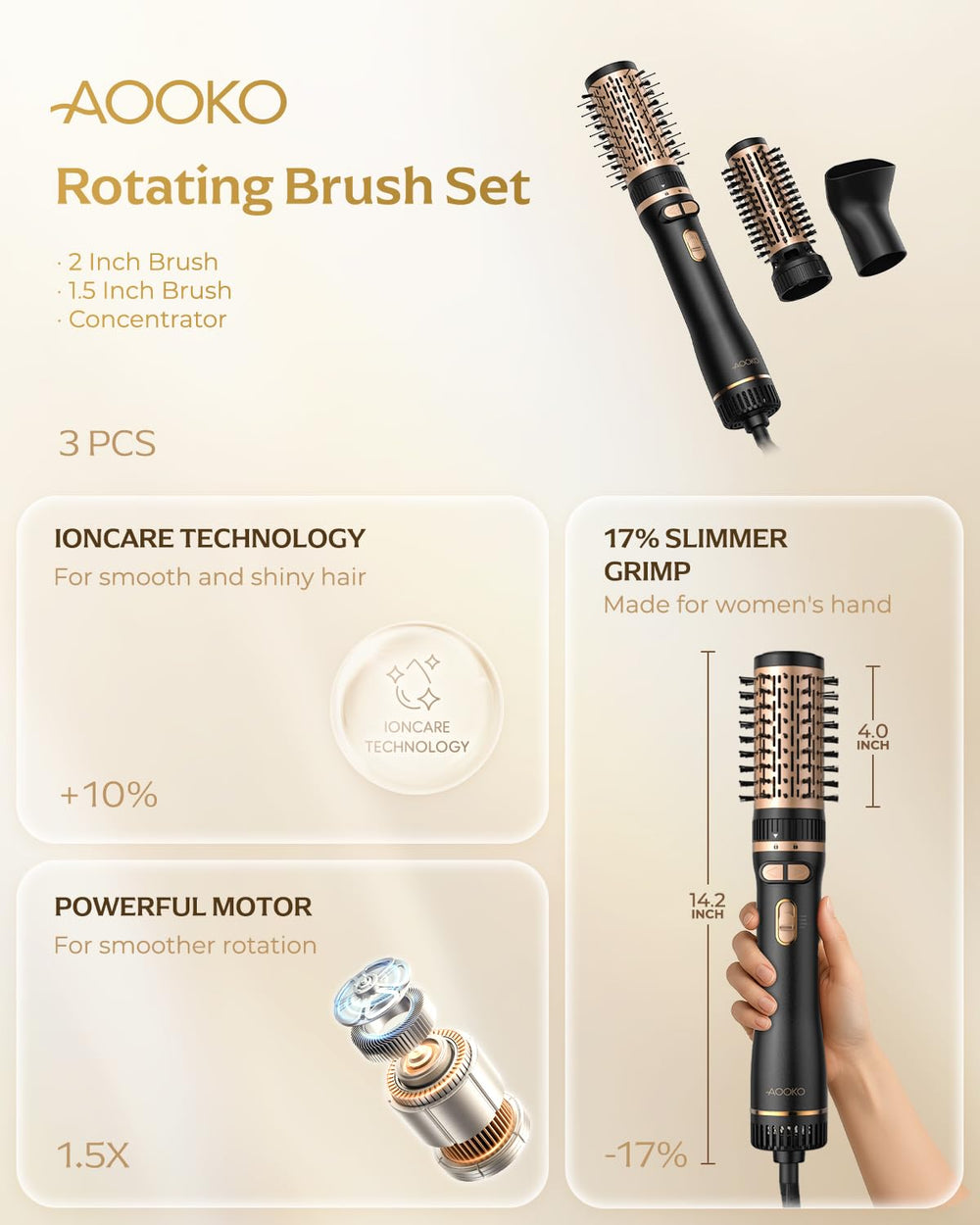AOOKO ionic technology reduces frizz while styling for a smoother look