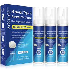 AOOLCF 5% Minoxidil Foam bottle ready for scalp application promoting thicker hair.
