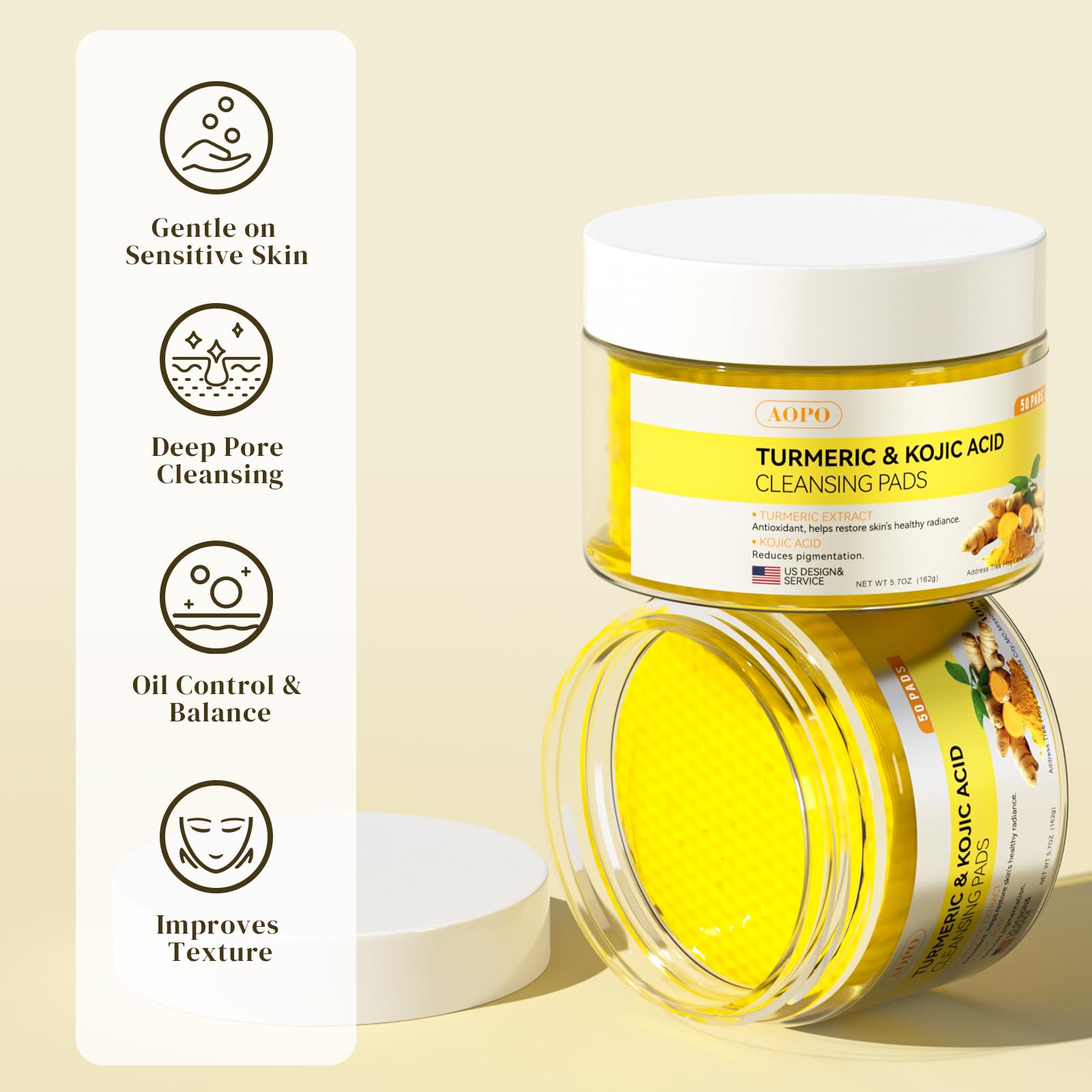 AOPO turmeric pads exfoliation glow pad for smoother pores.