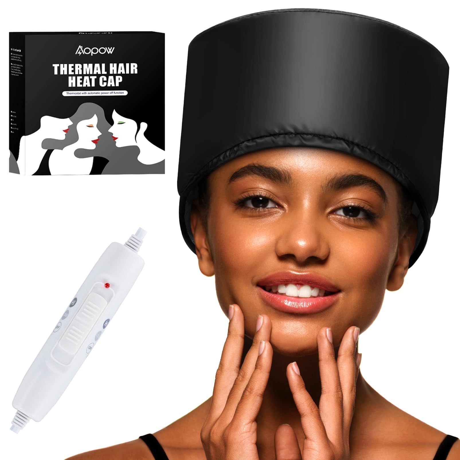 aopow heated steamer cap front view demonstrates home salon-quality conditioning potential.