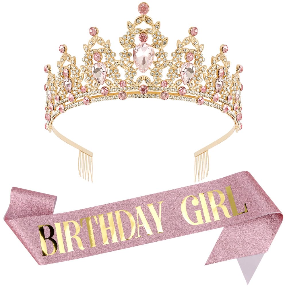 AOPRIE birthday headband with rhinestones in gold sparkles for stylish celebrations.