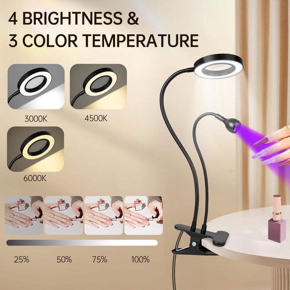 AORAEM LED UV Nail Lamp 6x magnifier light aids detailed nail art and inspection.