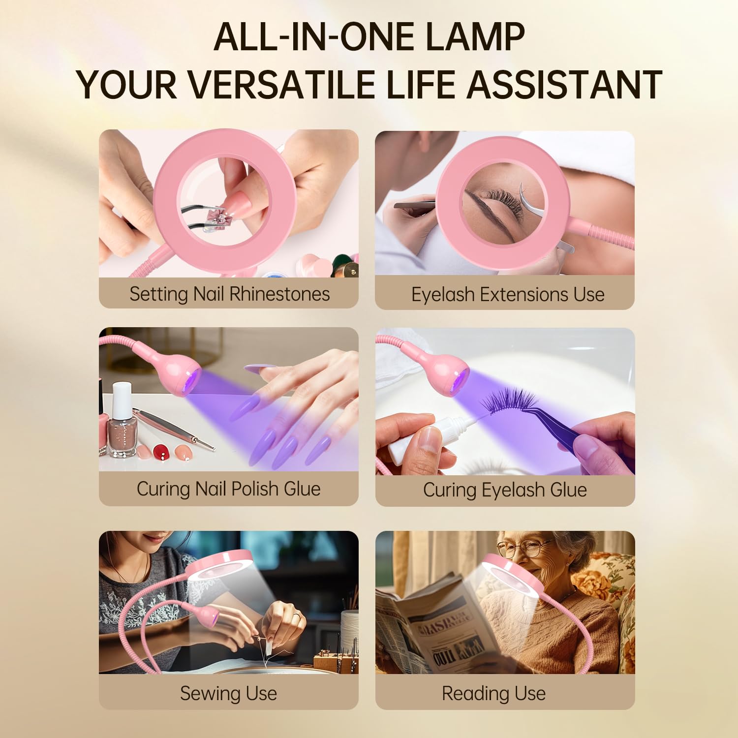 AORAEM LED UV Nail Lamp 6x magnifier closeup showing detailed nail design