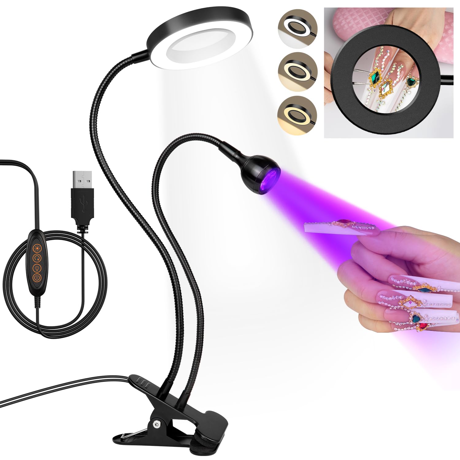 AORAEM LED UV Nail Lamp double-head design for precise gel curing at home and salon.