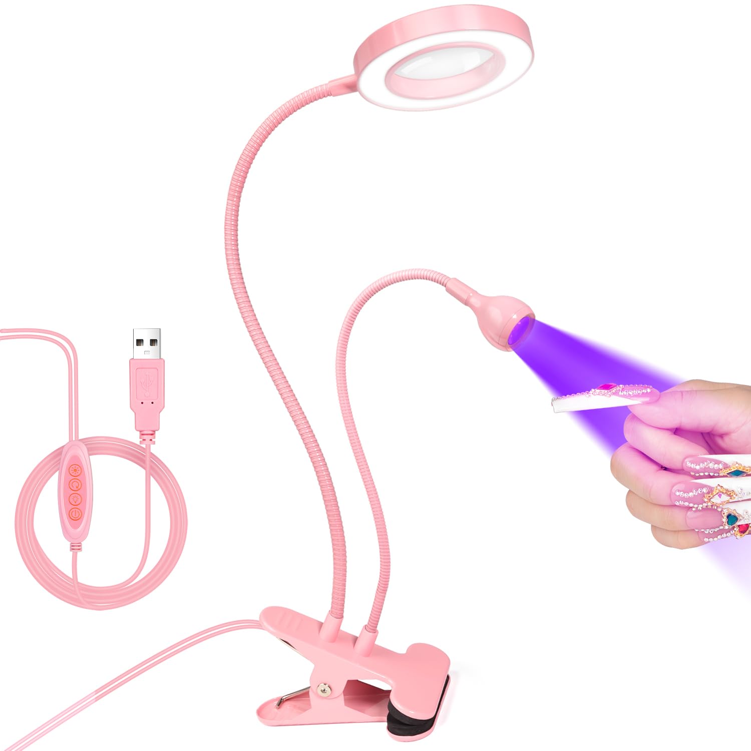 AORAEM LED UV Nail Lamp dual-head closeup for precise gel nail curing