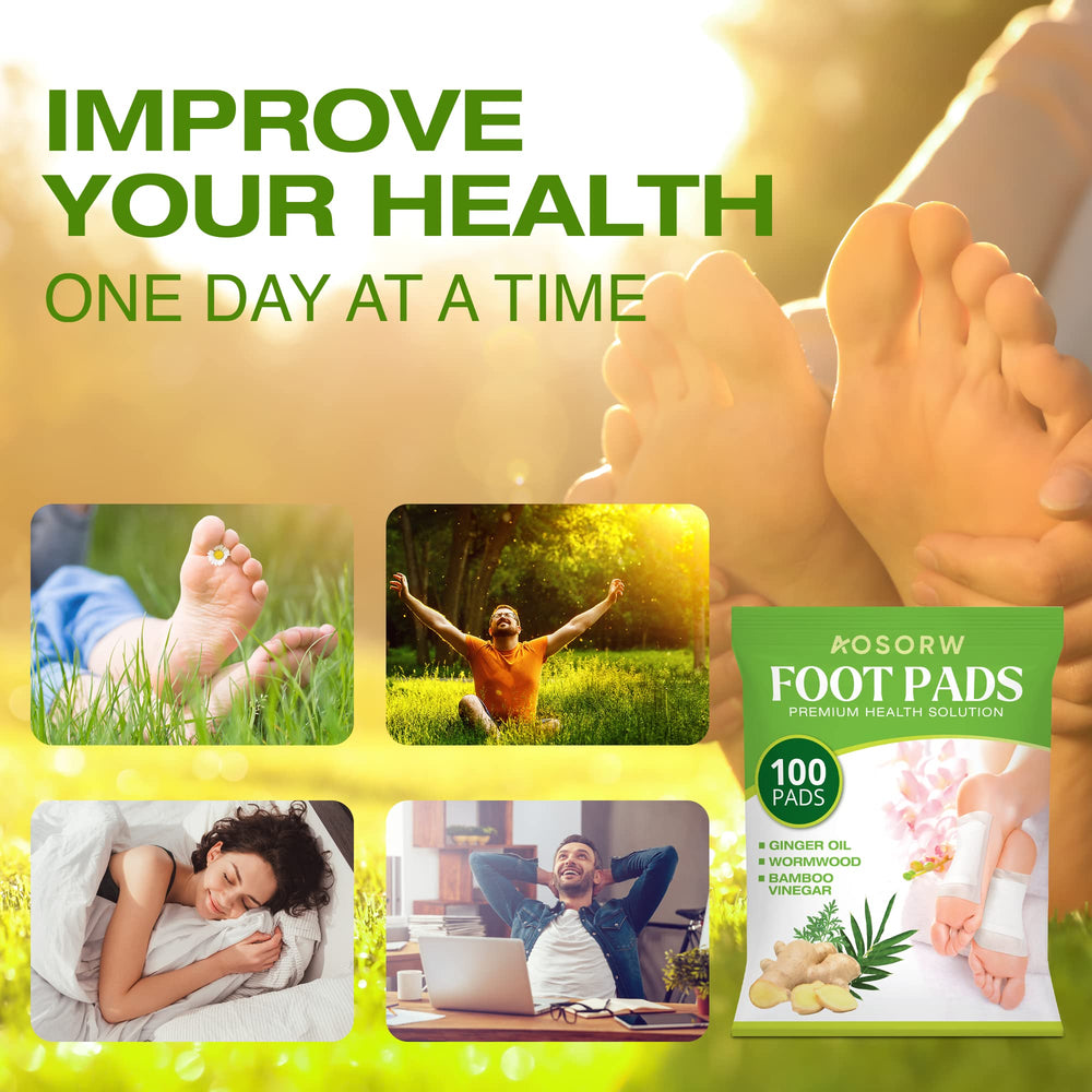 AOSORW bamboo charcoal foot pads close-up showing cleansing benefits