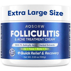 AOSORW Folliculitis and Acne Treatment Cream bottle shows quick absorption for daily use.