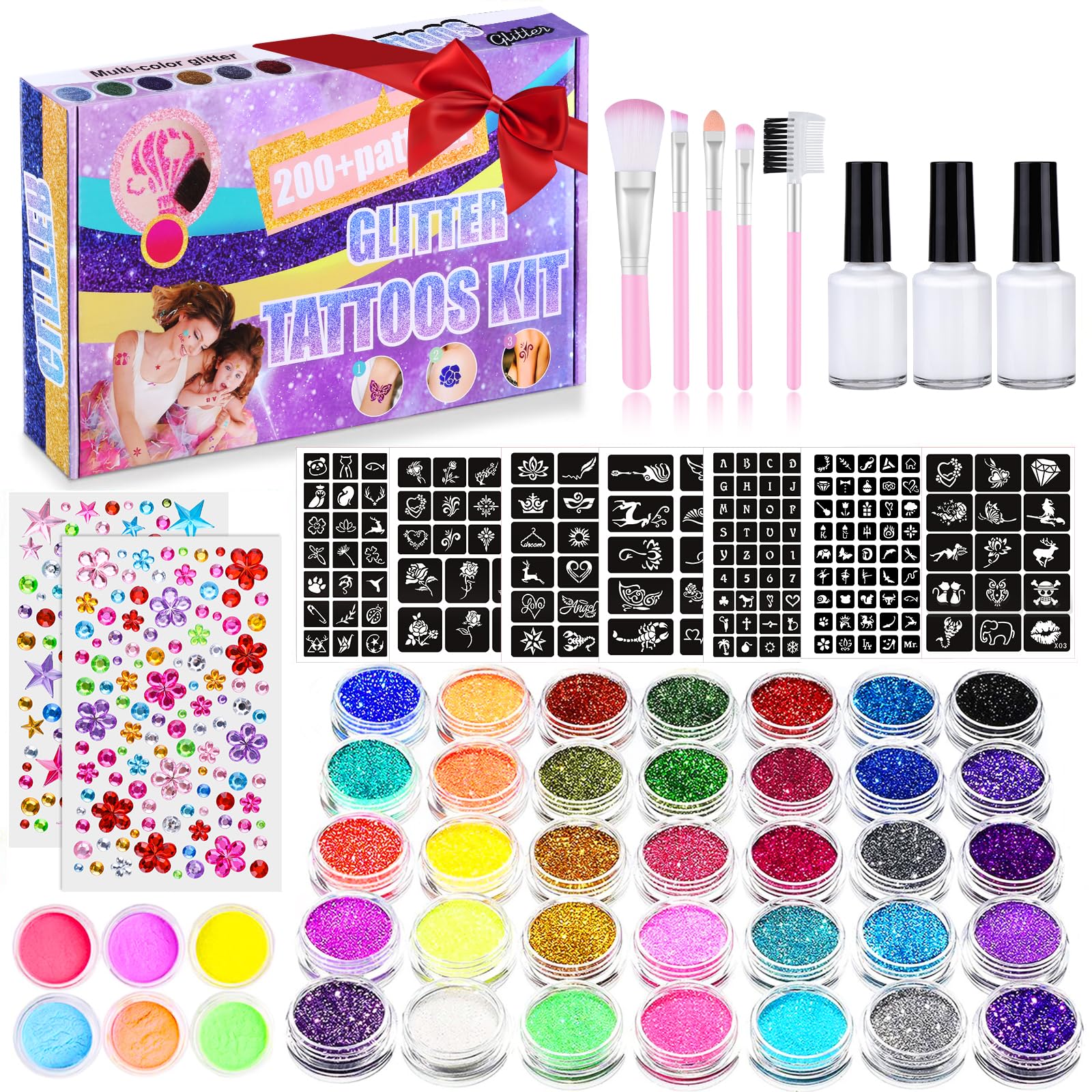 Aottom 492 glitter tattoo kit box for kids, ready-made party art and lasting sparkle.
