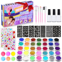 Aottom 492 glitter tattoo kit box for kids, ready-made party art and lasting sparkle.