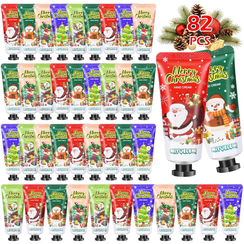 Aottom 82pcs Christmas hand cream gift set showing Santa pattern, ideal stocking stuffers.