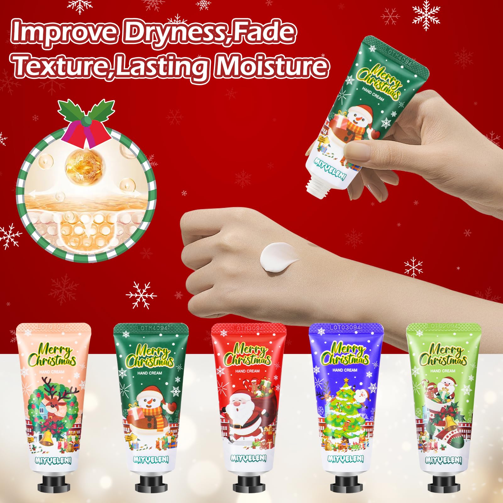 Aottom Christmas tree pattern hand cream promoting seasonal moisture on the go.